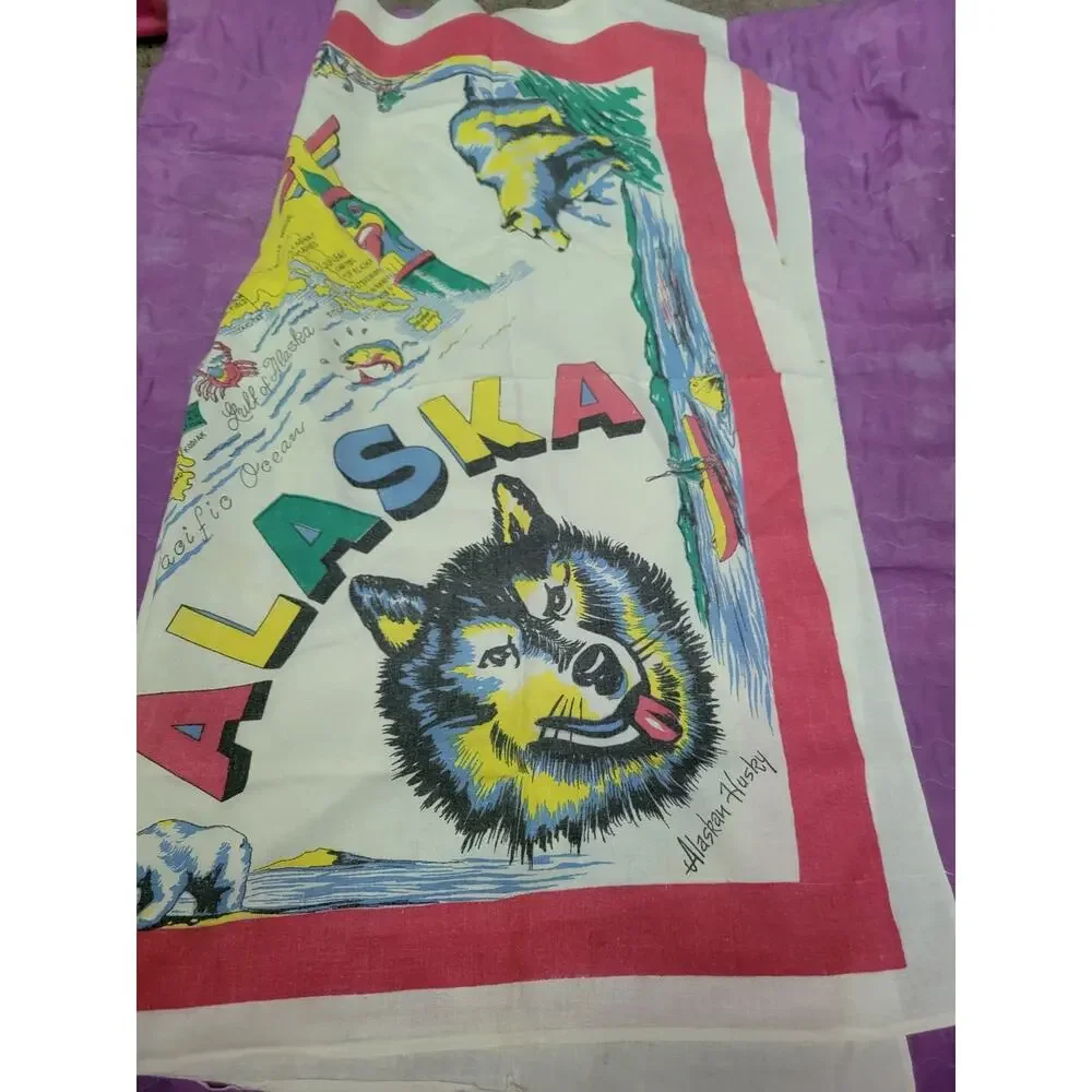 Vintage ALASKA State Map Souvenir Tablecloth Small Table Or Wall
